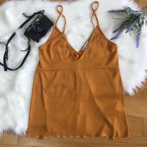 Zara TRF Gold Shimmer V Neck Spaghetti Strap Cami
